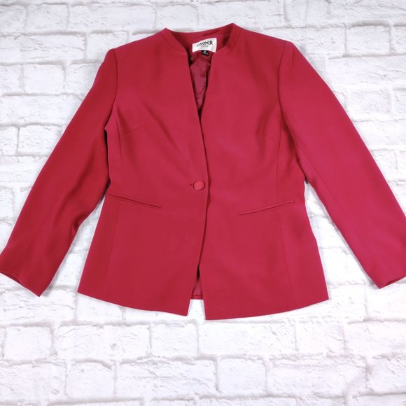 KASPER womens petite power blazer jacket career single breasted maroon red sz 8P - Picture 1 of 4